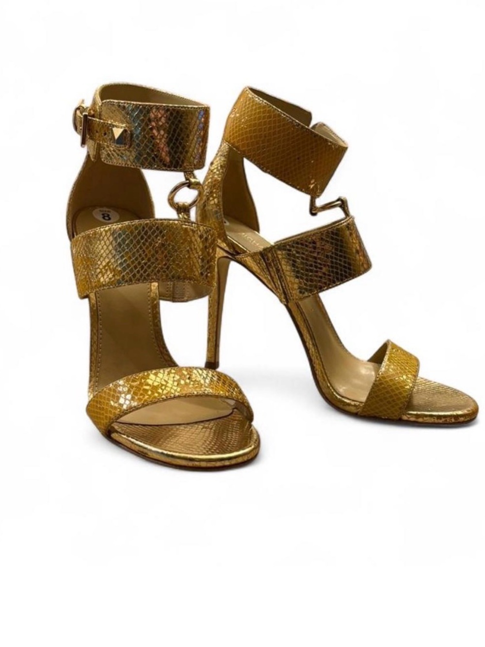 Michael Kors Gold Metallic Snake-Textured High Heel Sandals